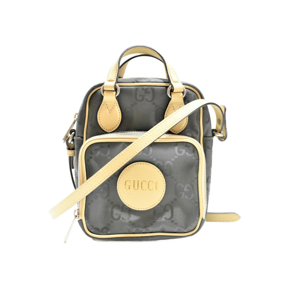 GUCCI Off the Grid Shoulder Bag Silver Ivory White Canvas Leather Handbag